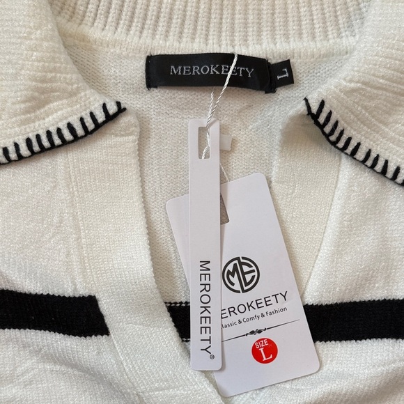 Black and White Striped V-Neck Sweater - Picture 2 of 6